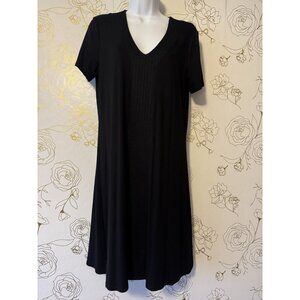 Adrianna Papell Black Sheath Dress Size Medium Knit Casual Short Sleeve 051